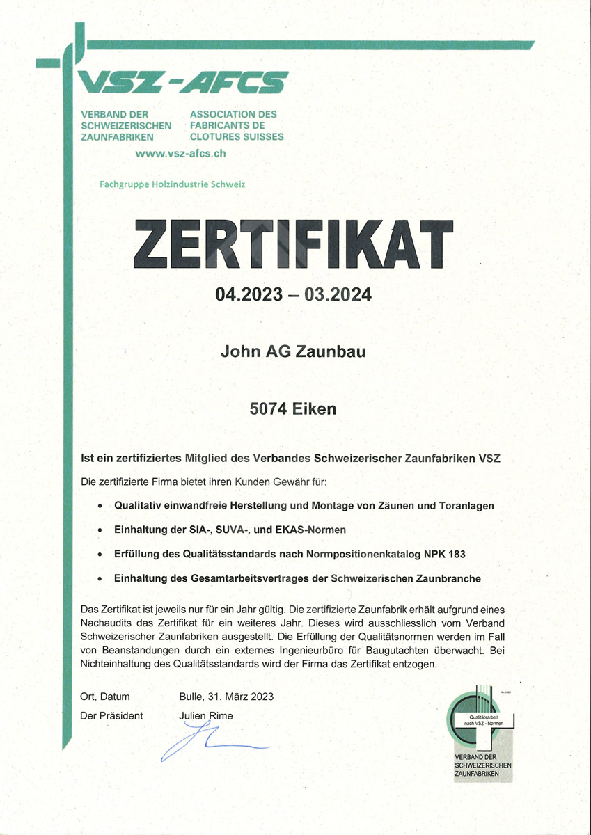 Zertifikat VSZ 2023 1