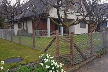 Diagonalgeflechtzaun mit Holzpfosten in Frick