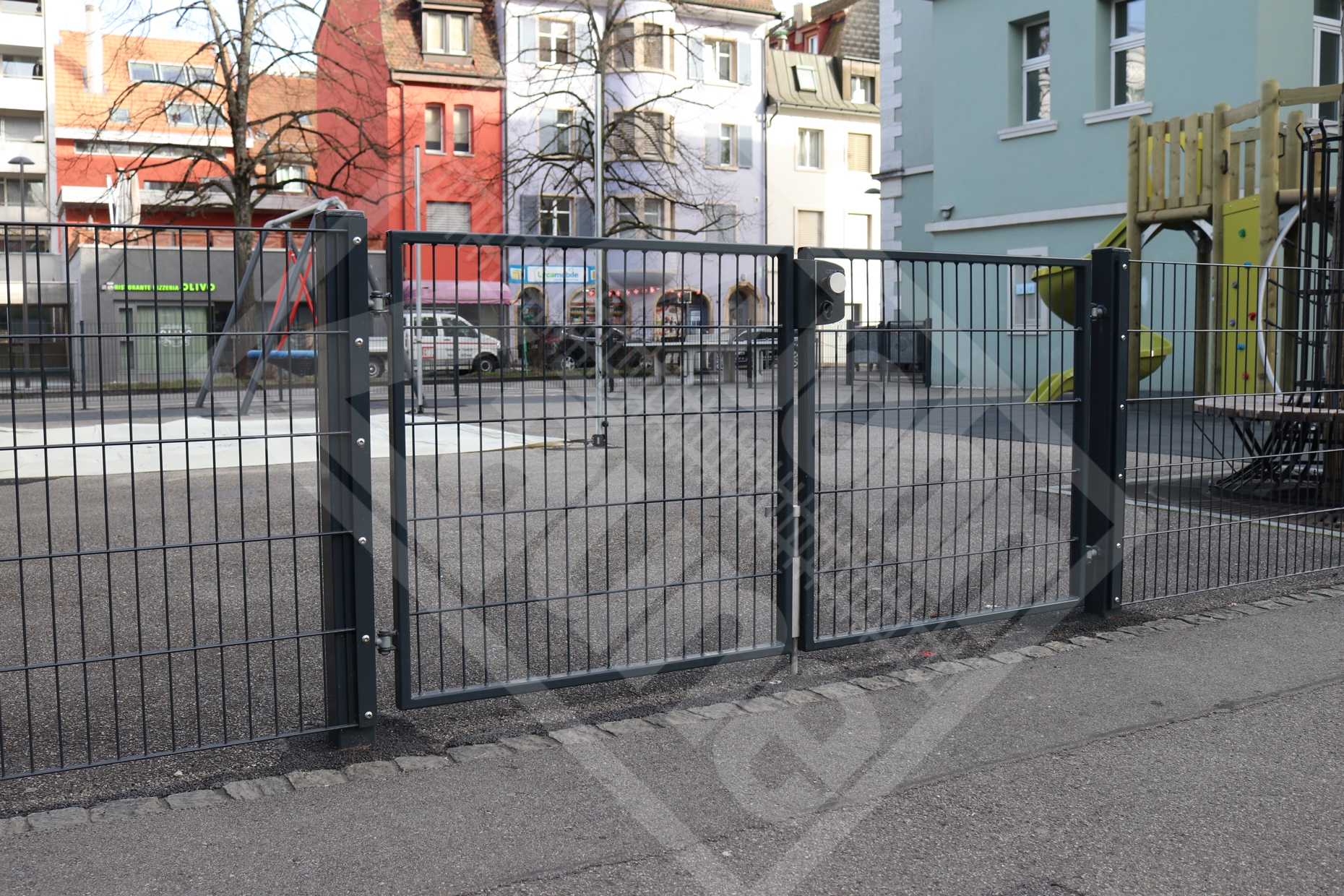 5 Doppelstab-Gittermatten-Doppeltor verzinkt u. beschichtet anthrazit mit Drehknauf