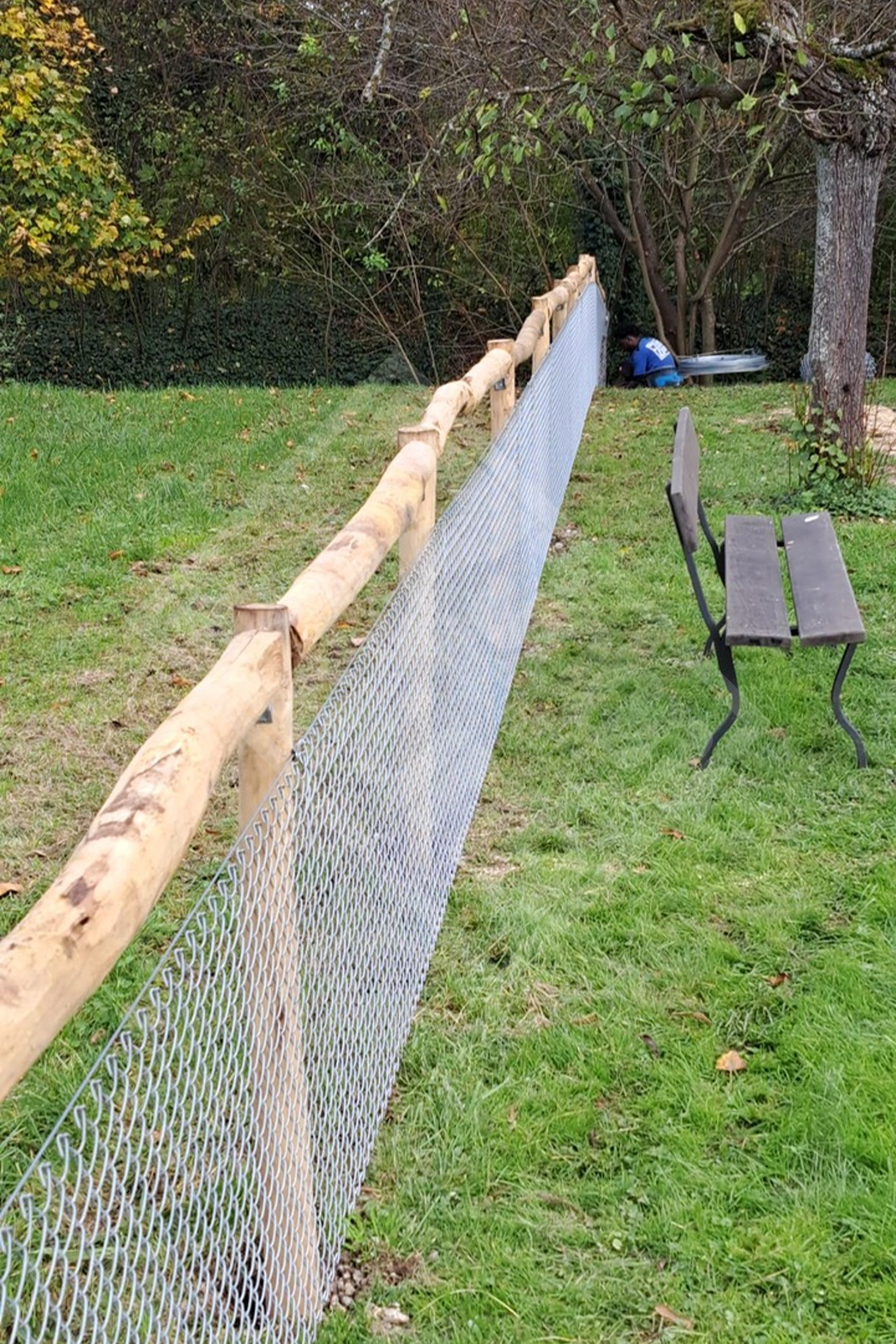 9 Weidezaun mit Kastanien-Naturpfosten und Diagonalgeflecht