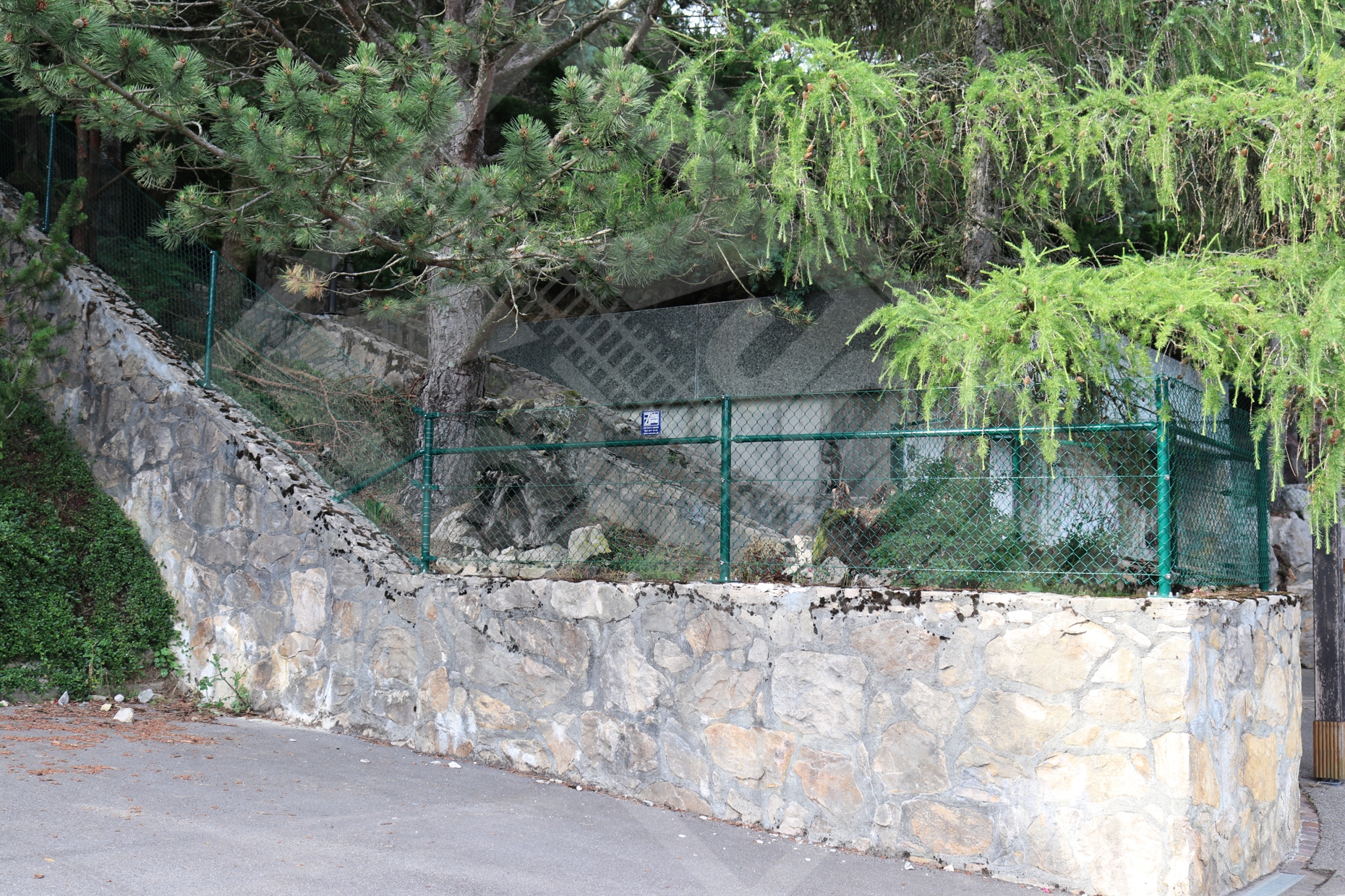 11 Diagonalgeflechtzaun mit Rohrpfosten auf Mauer verzinkt u. beschichtet